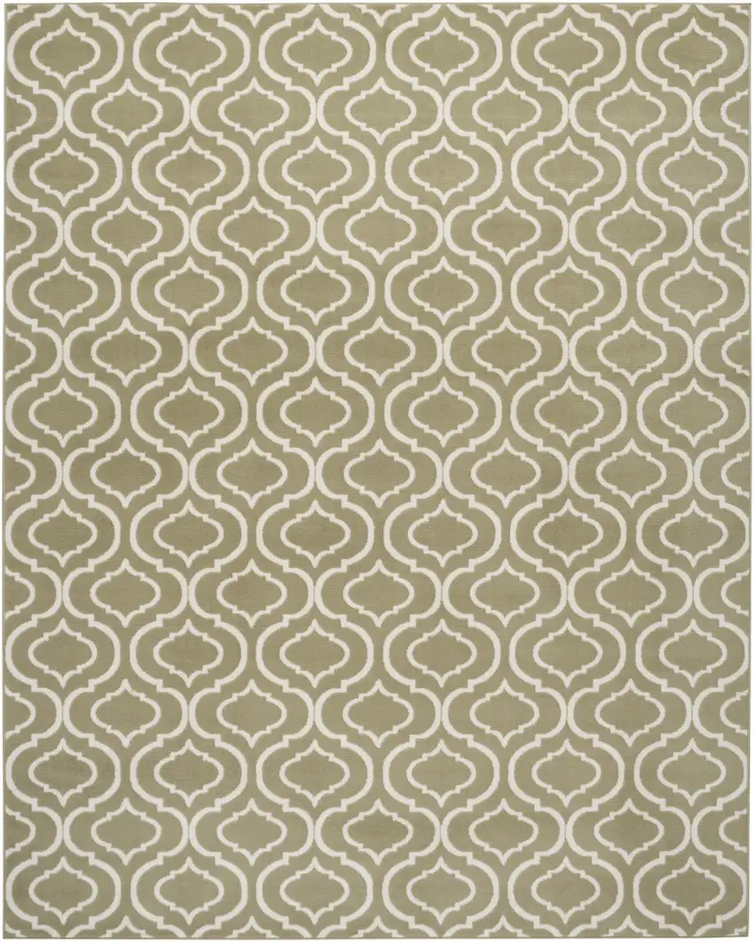 Olive Green and Ivory Trellis Non Skid Area Rug Photo 2