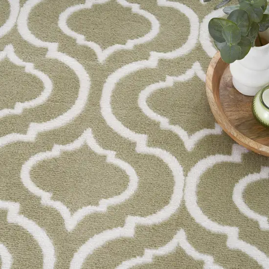 Olive Green and Ivory Trellis Non Skid Area Rug Photo 9