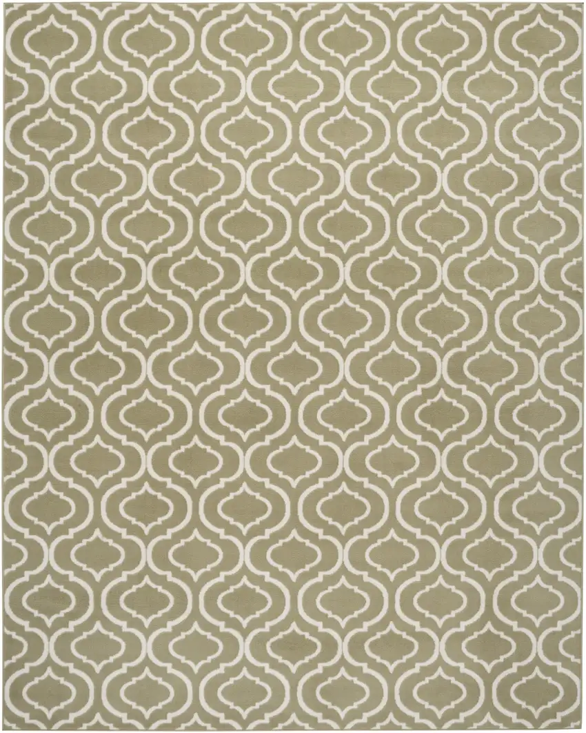 Olive Green and Ivory Trellis Non Skid Area Rug Photo 8