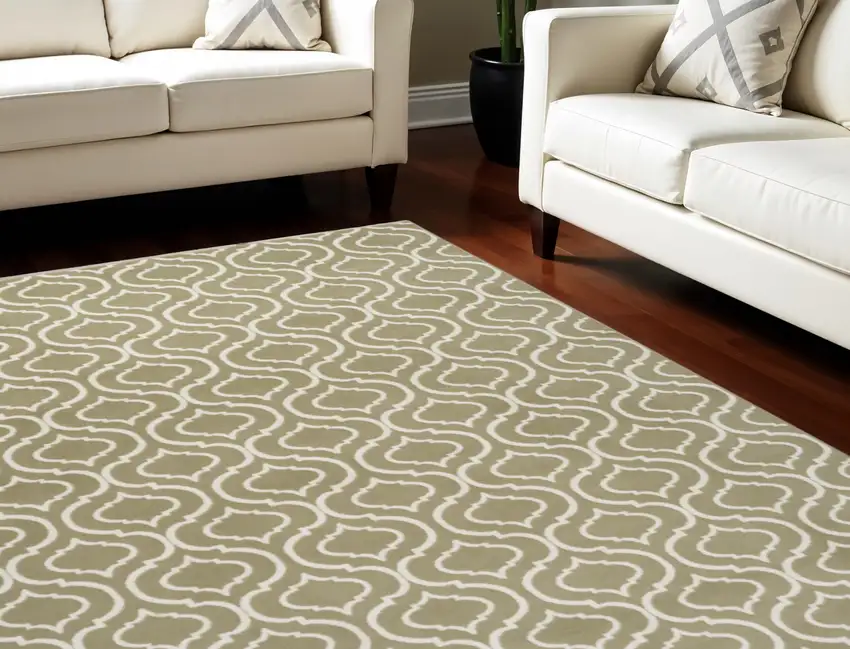Olive Green and Ivory Trellis Non Skid Area Rug Photo 1