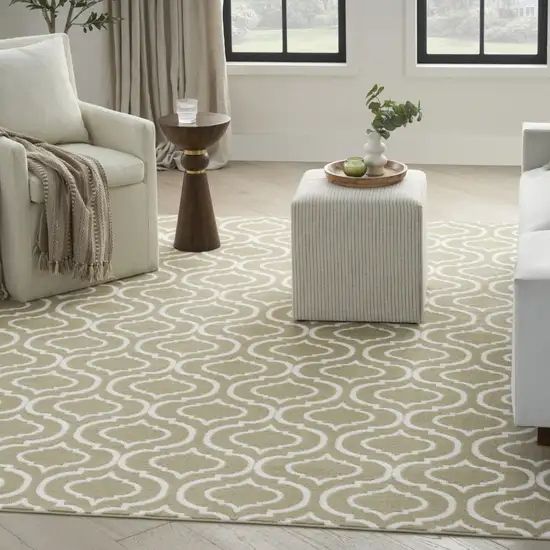 Olive Green and Ivory Trellis Non Skid Area Rug Photo 4