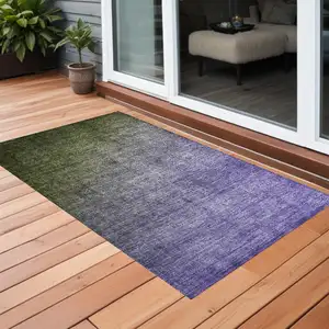 Photo of Olive Green and Purple Ombre Washable Non Skid Indoor Outdoor Area Rug
