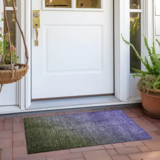 Olive Green and Purple Ombre Washable Non Skid Indoor Outdoor Area Rug Photo 8