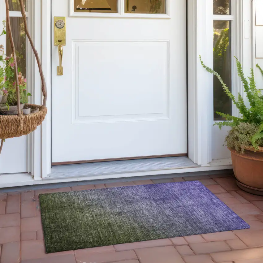 Olive Green and Purple Ombre Washable Non Skid Indoor Outdoor Area Rug Photo 8