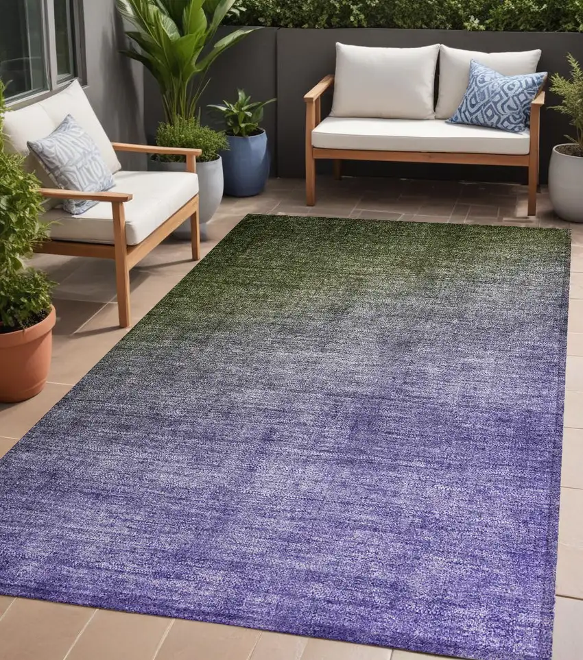 Olive Green and Purple Ombre Washable Non Skid Indoor Outdoor Area Rug Photo 1
