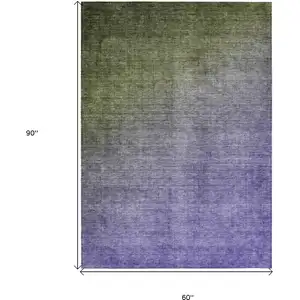 Photo of Olive Green and Purple Ombre Washable Non Skid Indoor Outdoor Area Rug
