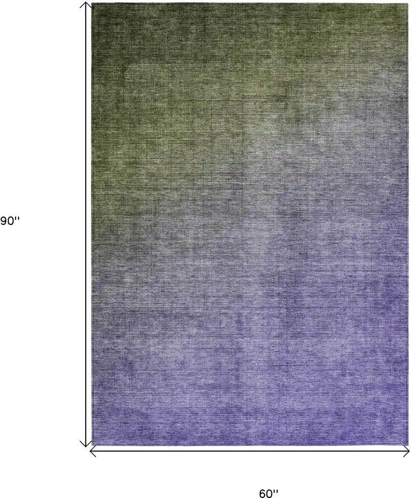 Olive Green and Purple Ombre Washable Non Skid Indoor Outdoor Area Rug Photo 3