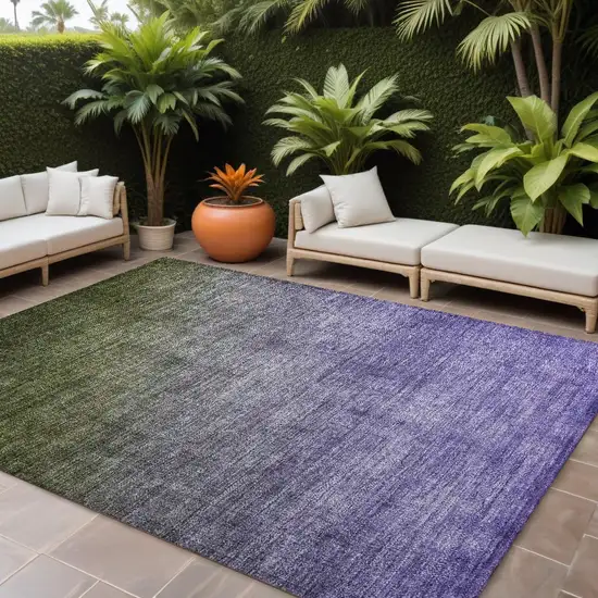 Olive Green And Purple Ombre Washable Indoor Outdoor Area Rug Photo 1