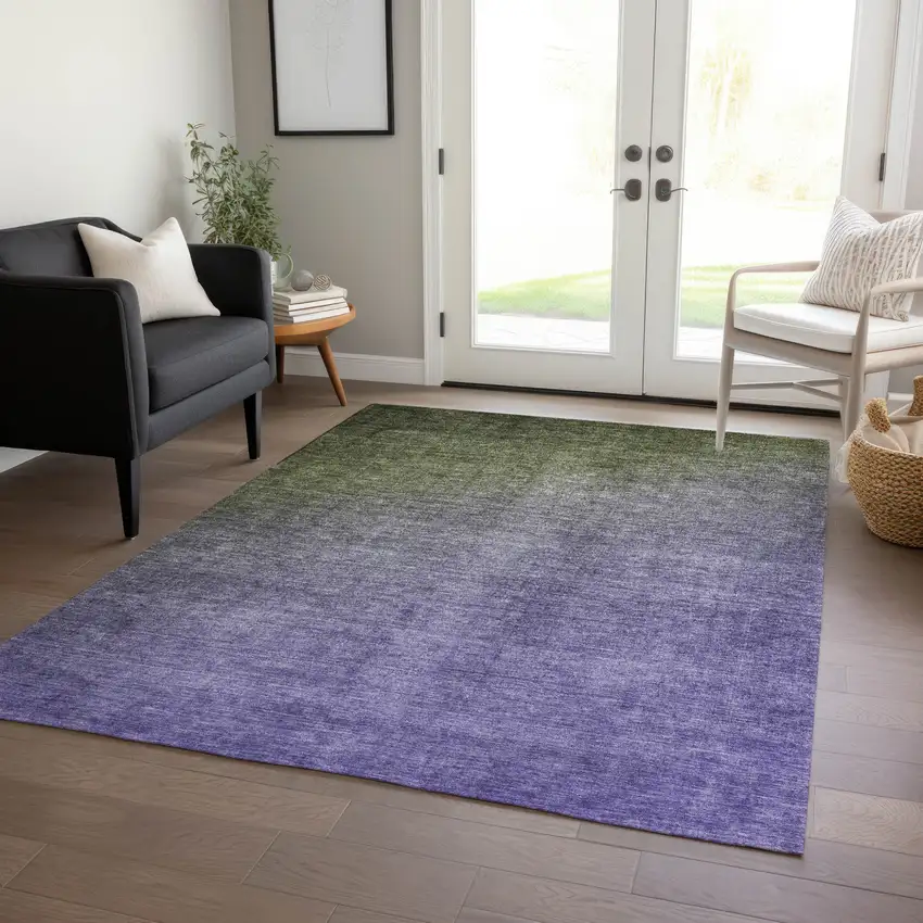 Olive Green And Purple Ombre Washable Indoor Outdoor Area Rug Photo 8