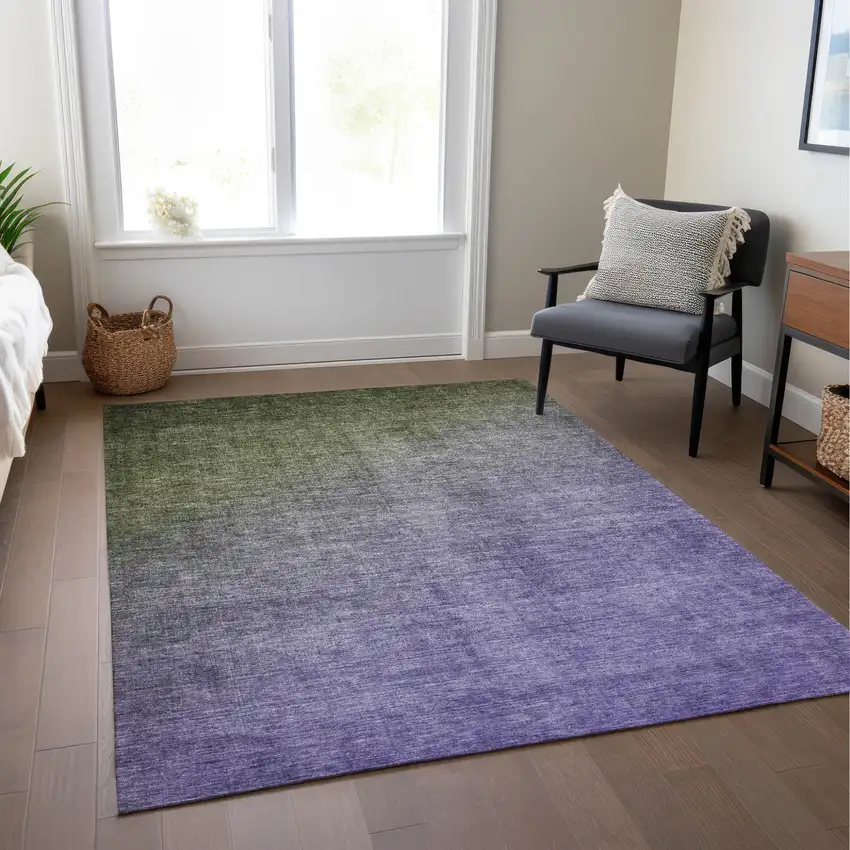 Olive Green And Purple Ombre Washable Indoor Outdoor Area Rug Photo 9