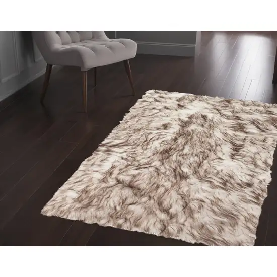 Brown and White Faux Sheepskin Ombre Machine Tufted Non Skid Area Rug Photo 1