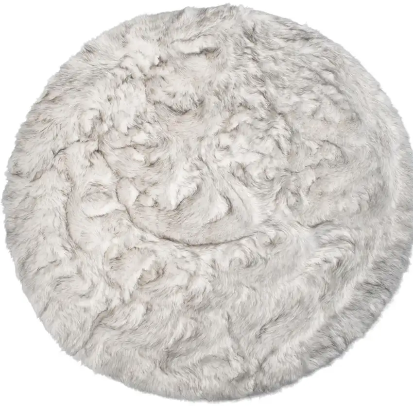 6' X 6' Ombre Grey Round Faux Fur Washable Non Skid Area Rug Photo 5