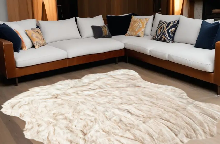 Ombre Tan Faux Fur Washable Non Skid Area Rug Photo 1