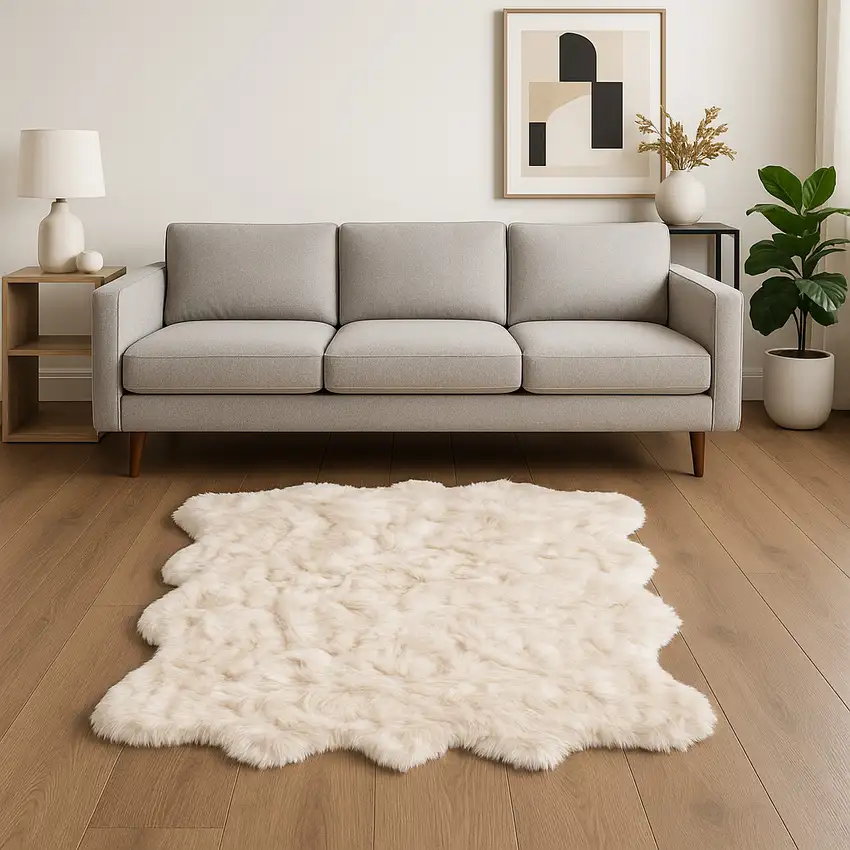 Ombre Tan Faux Fur Washable Non Skid Area Rug Photo 1