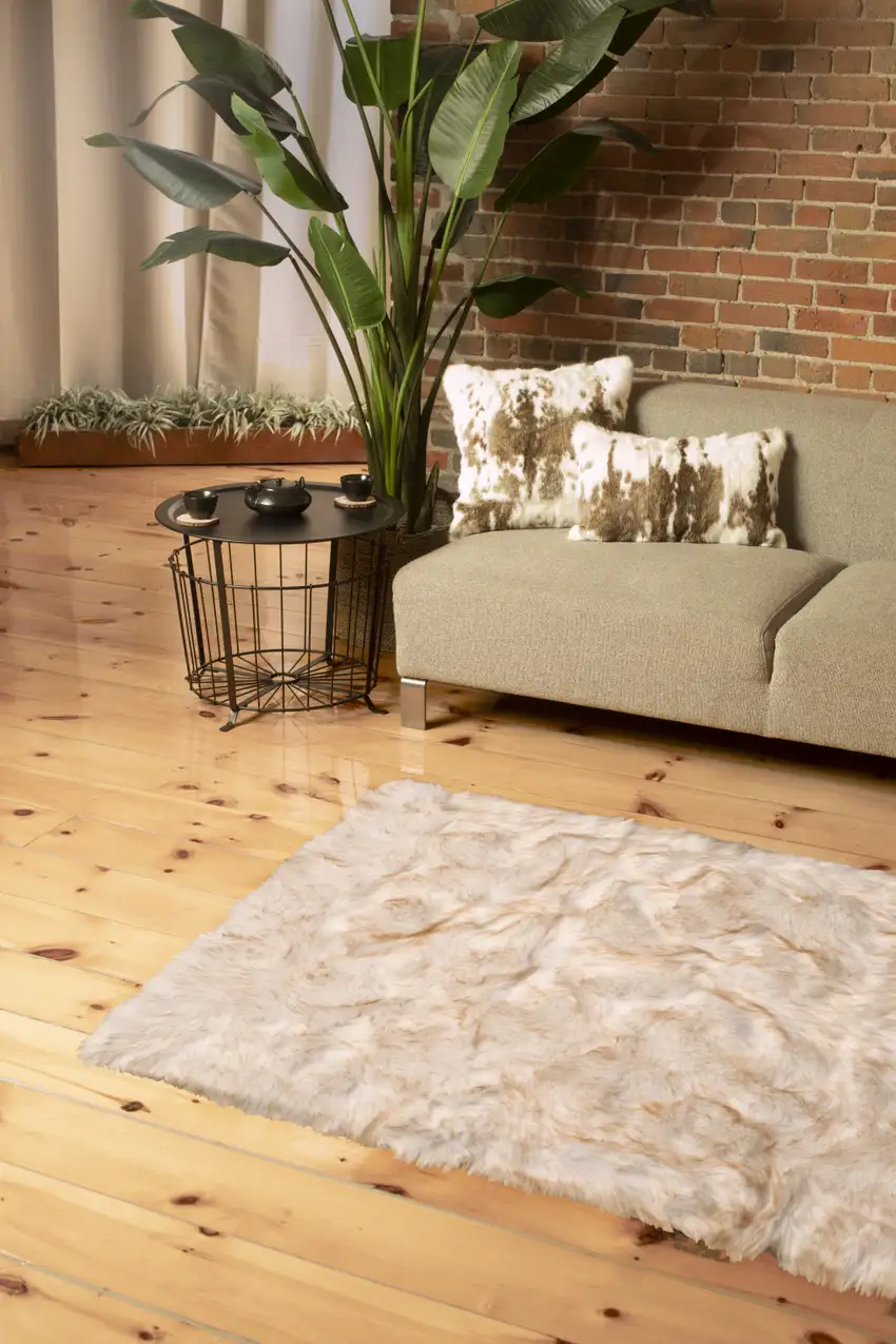 Ombre Tan Faux Fur Washable Non Skid Area Rug Photo 6