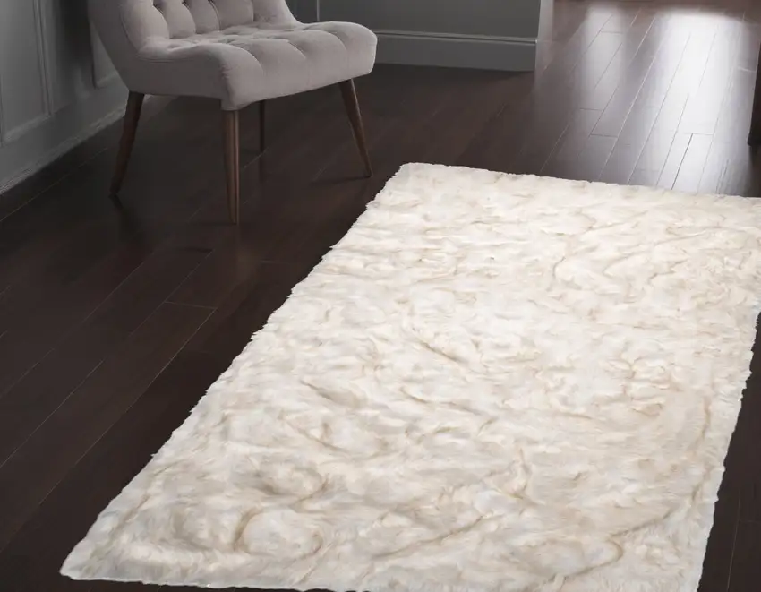 Ombre Tan Faux Fur Washable Non Skid Area Rug Photo 1