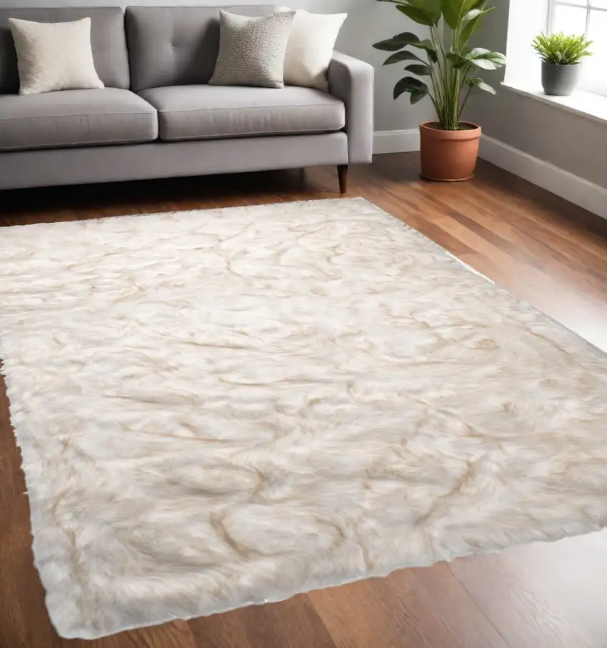 Ombre Tan Faux Fur Washable Non Skid Area Rug Photo 1