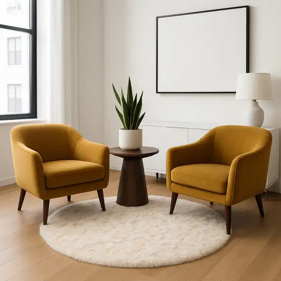 6' X 6' Ombre Tan Round Faux Fur Washable Non Skid Area Rug Photo 1