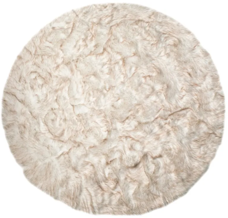 Ombre Tan Round Faux Fur Washable Non Skid Area Rug Photo 2