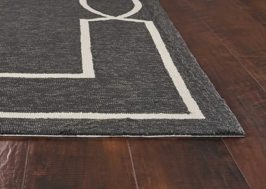 Onyx Black Hand Hooked UV Treated Bordered Indoor Outdoor Accent Rug Photo 6
