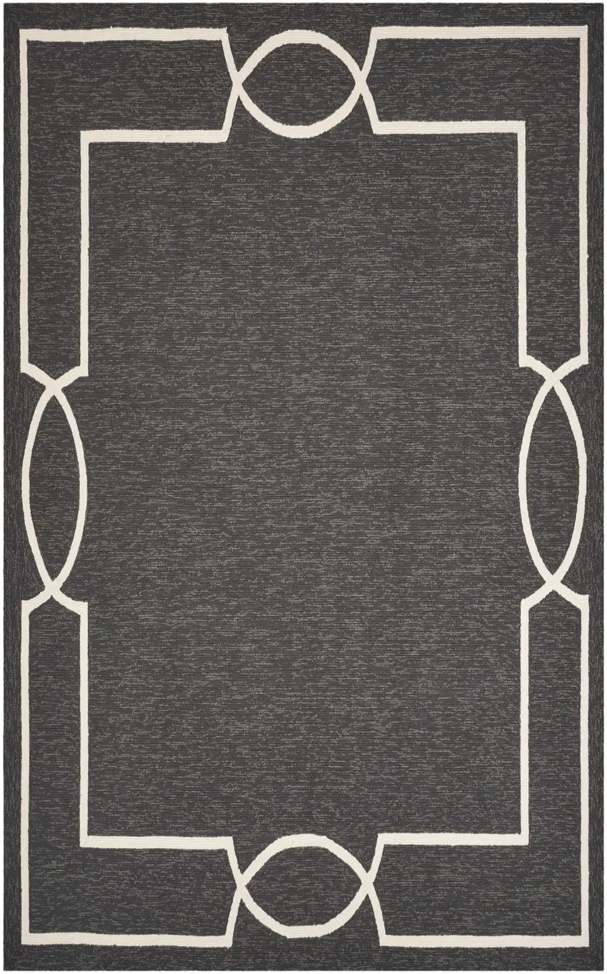 Onyx And White Geometric Handmade Indoor Outdoor Area Rug Photo 1