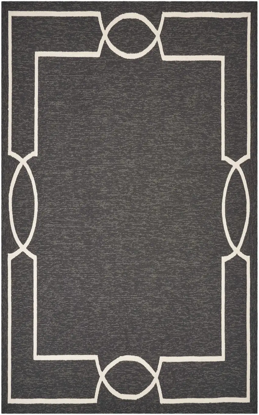 Onyx And White Geometric Handmade Indoor Outdoor Area Rug Photo 4