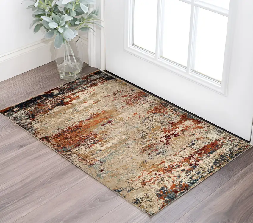 Orange and Black Abstract Power Loom Area Rug Photo 1