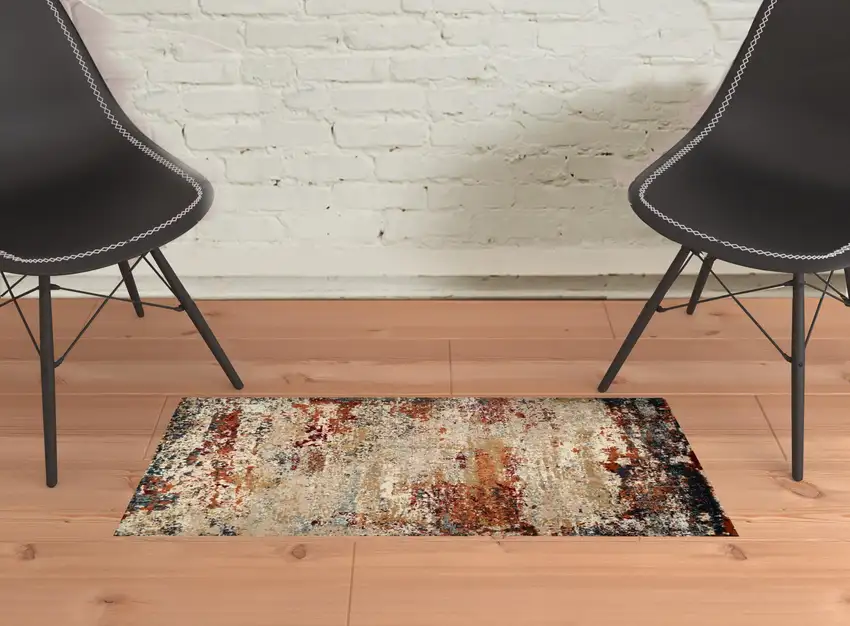 Orange Abstract Power Loom Area Rug Photo 4