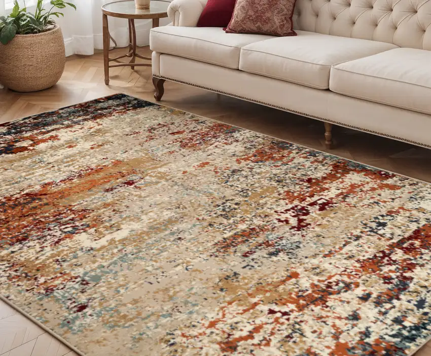 Orange and Black Abstract Power Loom Area Rug Photo 1