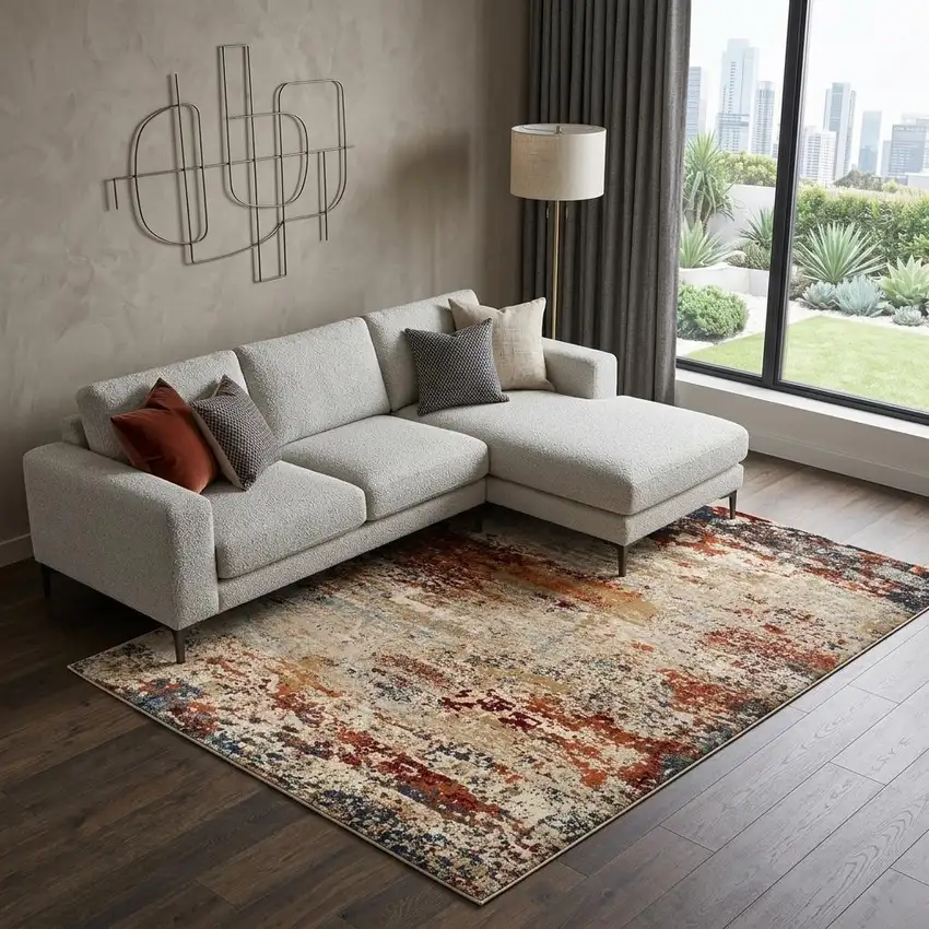 Orange and Black Abstract Power Loom Area Rug Photo 1