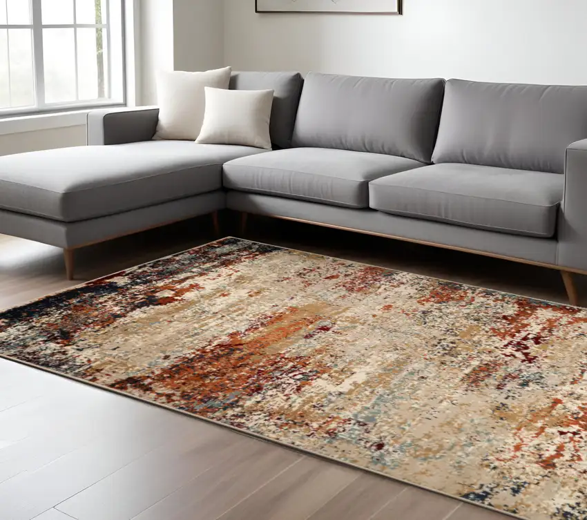 Orange and Black Abstract Power Loom Area Rug Photo 1