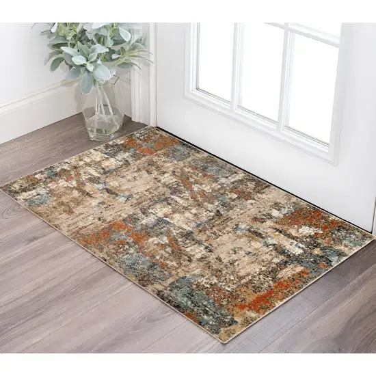 Tan Orange and Gray Abstract Power Loom Area Rug Photo 1