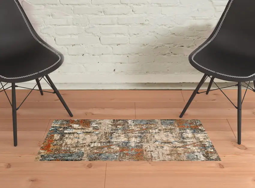 Orange Abstract Power Loom Area Rug Photo 4