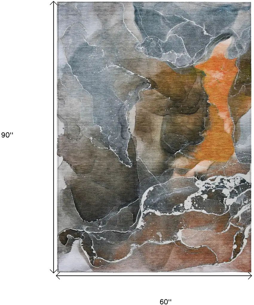Orange Abstract Washable Non Skid Indoor Outdoor Area Rug Photo 3