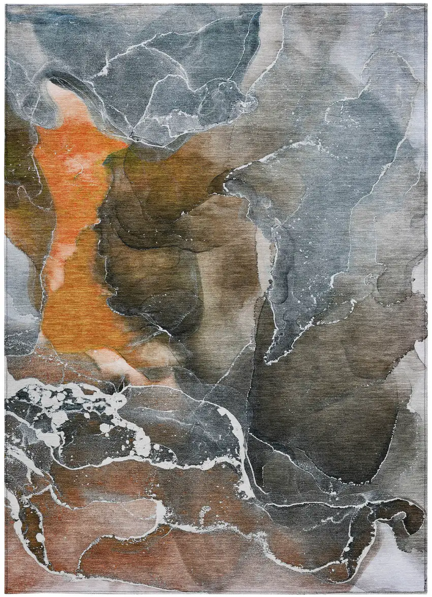 Orange Abstract Washable Non Skid Indoor Outdoor Area Rug Photo 5