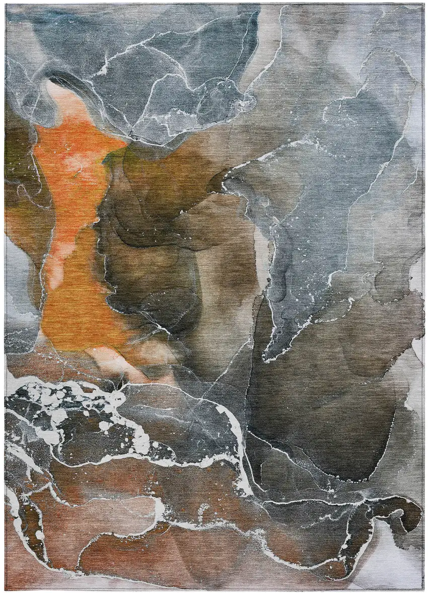 Orange Abstract Washable Non Skid Indoor Outdoor Area Rug Photo 2