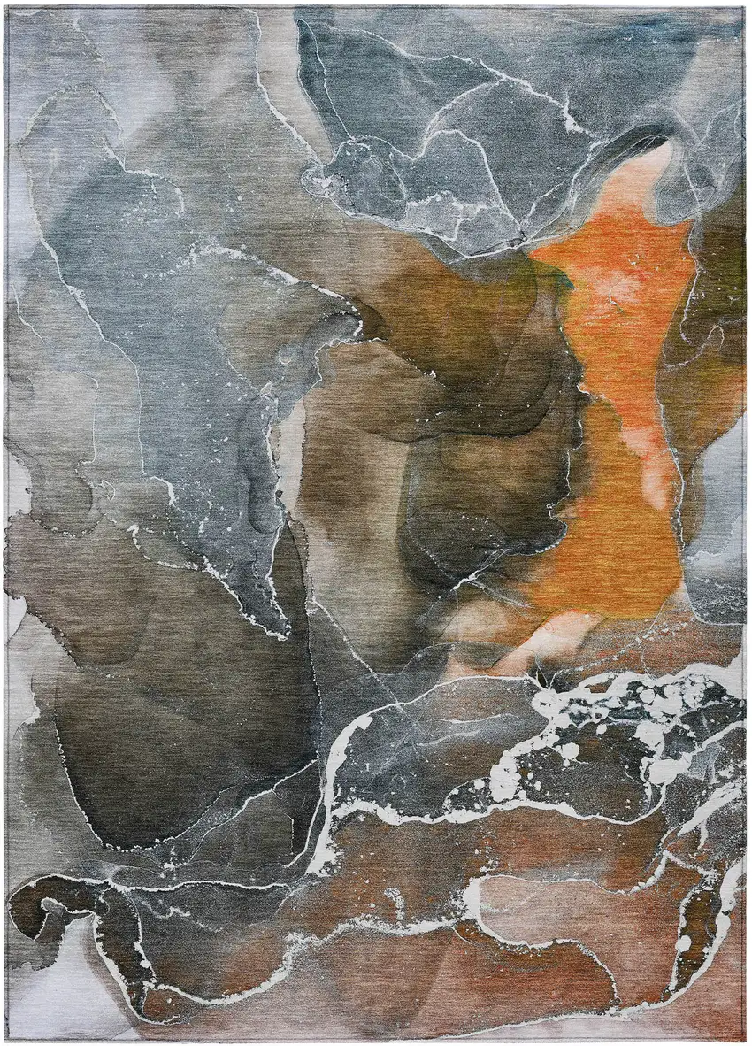 Orange Abstract Washable Non Skid Indoor Outdoor Area Rug Photo 4