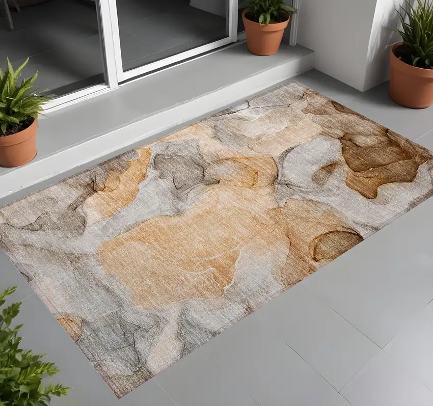 Orange Abstract Washable Non Skid Indoor Outdoor Area Rug Photo 1