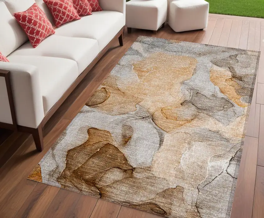 Orange Abstract Washable Non Skid Indoor Outdoor Area Rug Photo 1