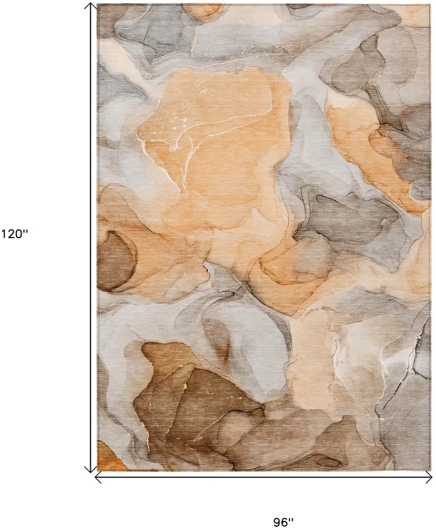 Orange Abstract Washable Non Skid Indoor Outdoor Area Rug Photo 3