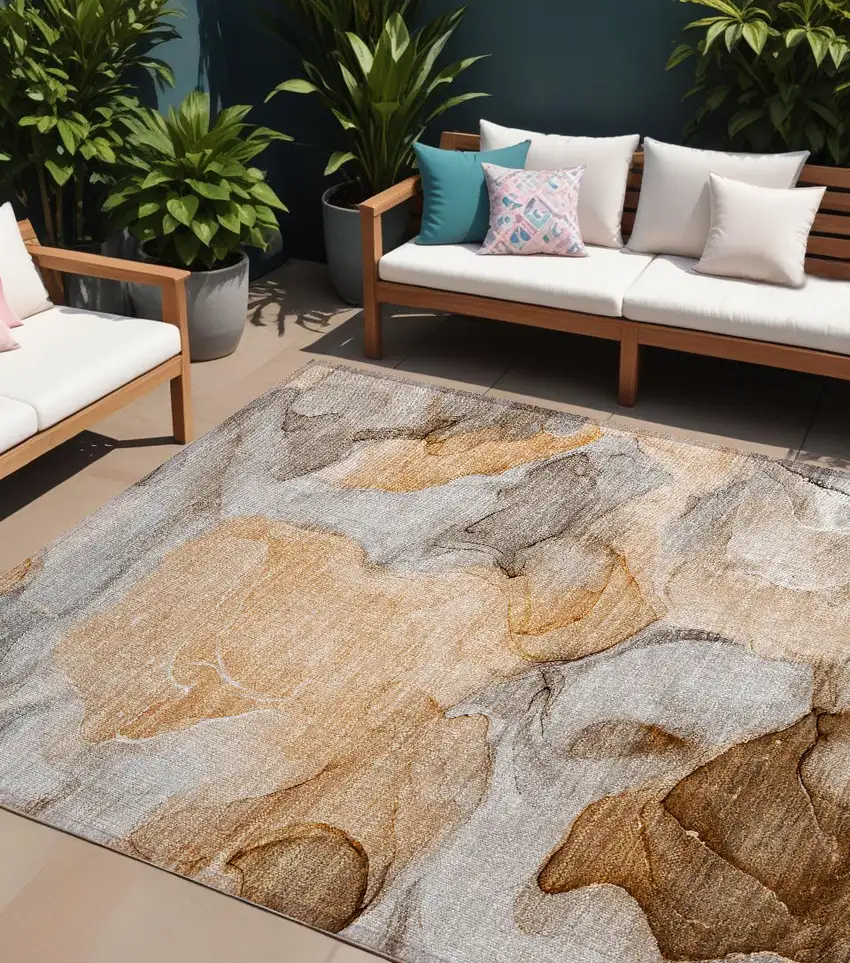 Orange Abstract Washable Non Skid Indoor Outdoor Area Rug Photo 1
