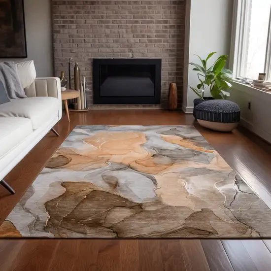 Orange Abstract Washable Non Skid Indoor Outdoor Area Rug Photo 9