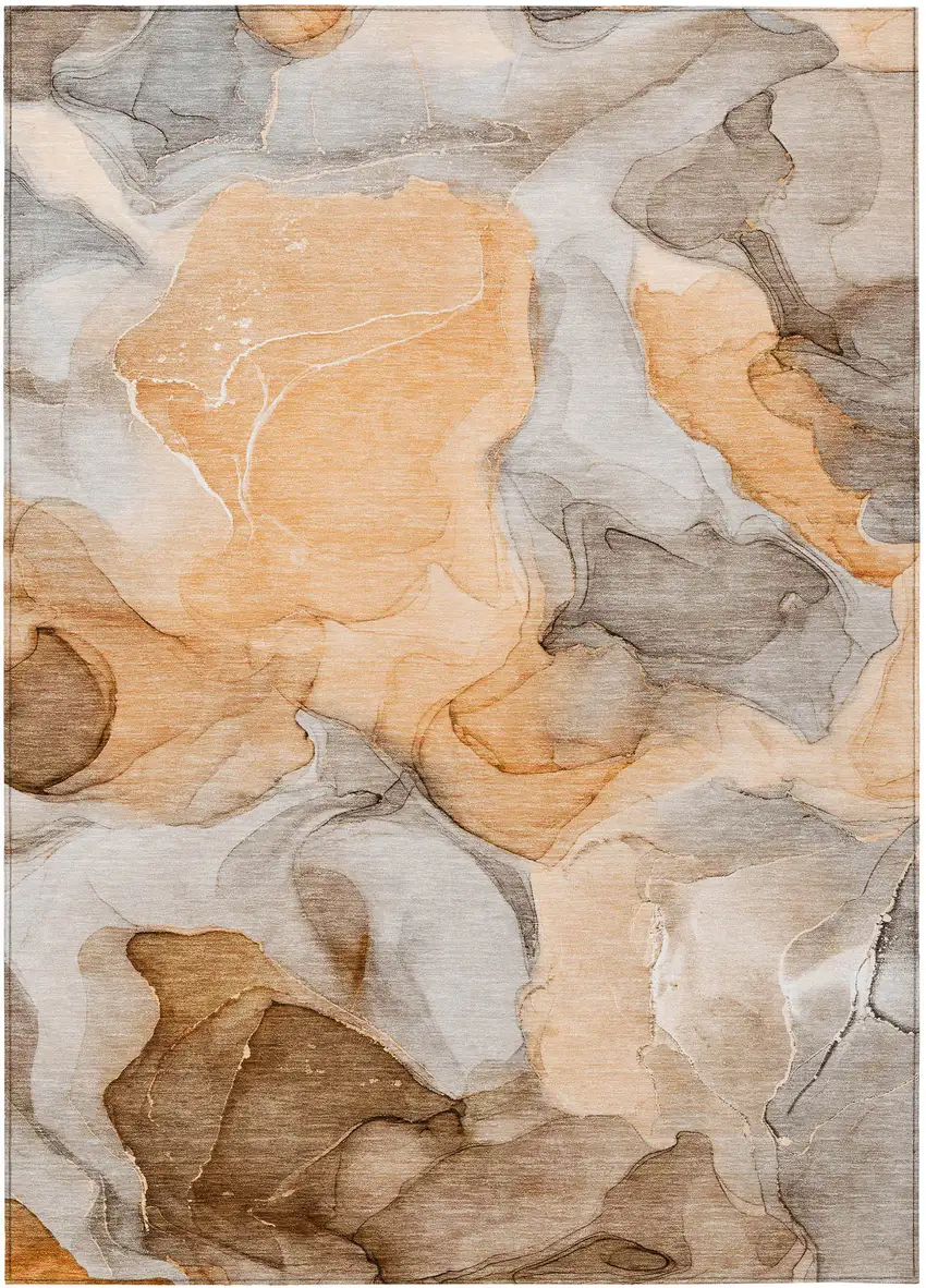 Orange Abstract Washable Non Skid Indoor Outdoor Area Rug Photo 2