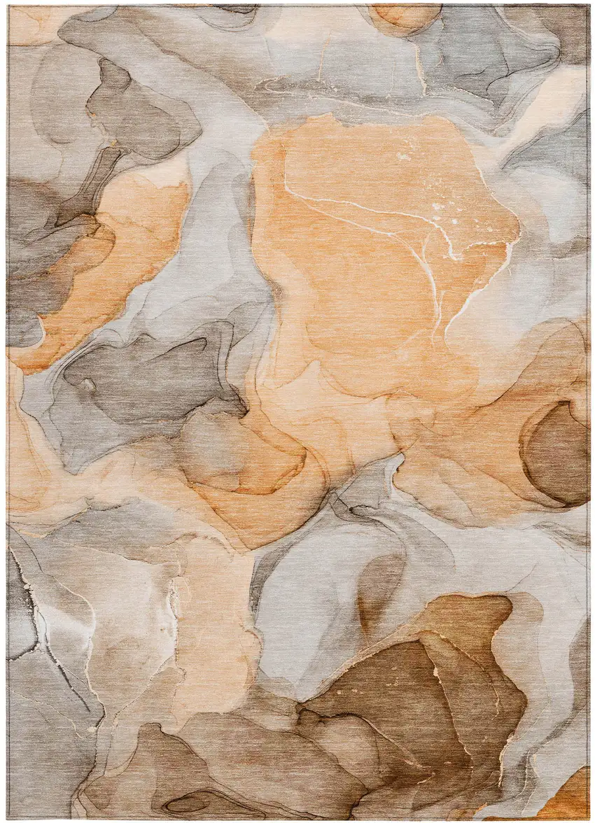 Orange Abstract Washable Non Skid Indoor Outdoor Area Rug Photo 4