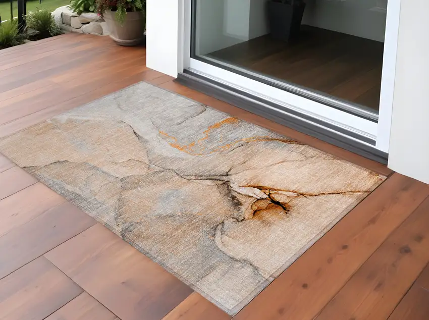 Orange Abstract Washable Non Skid Indoor Outdoor Area Rug Photo 1