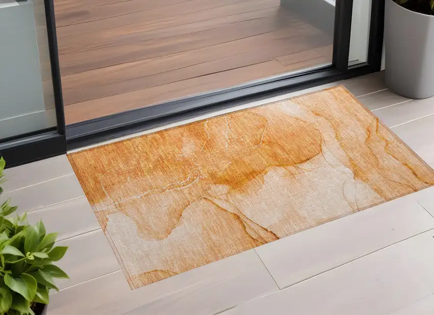 Orange Abstract Washable Non Skid Indoor Outdoor Area Rug Photo 1