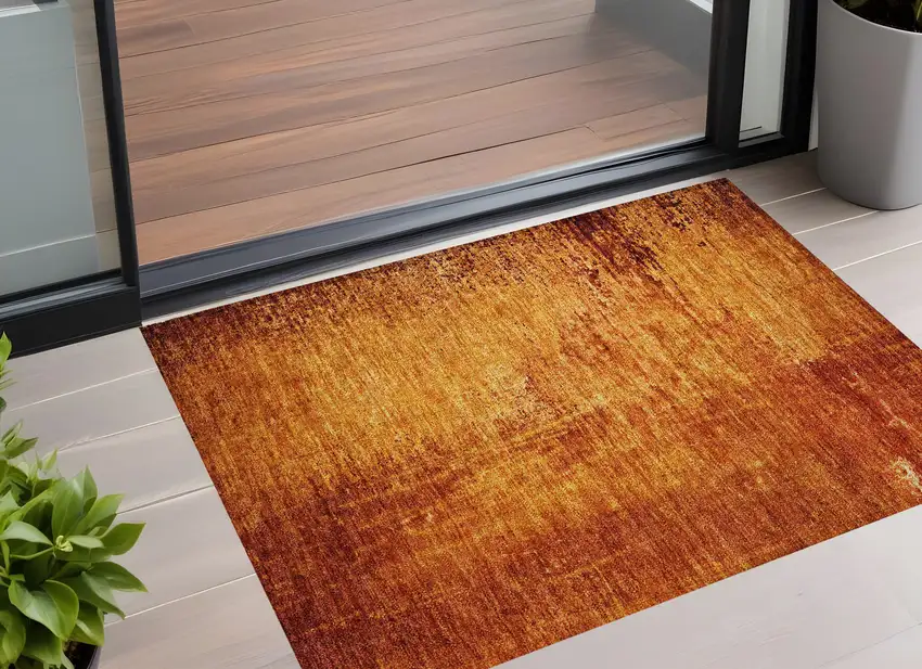 Orange Abstract Washable Non Skid Indoor Outdoor Area Rug Photo 1