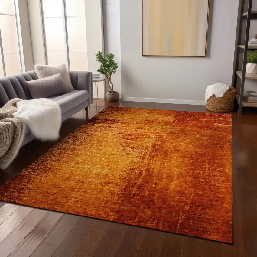 Orange Abstract Washable Non Skid Indoor Outdoor Area Rug Photo 9