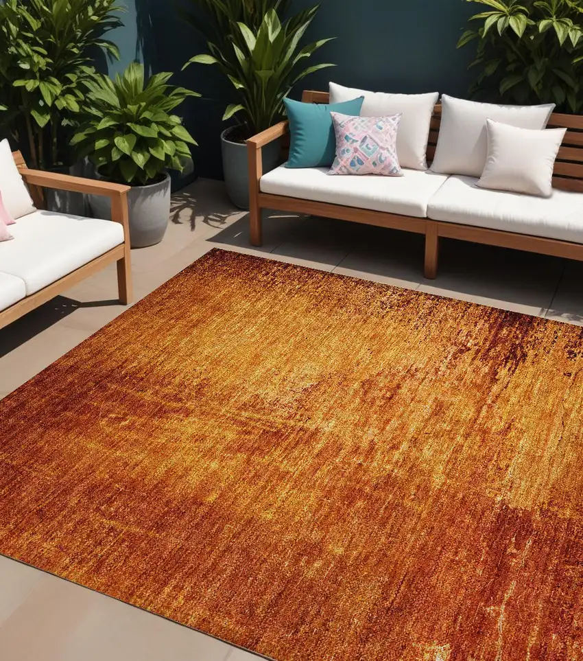Orange Abstract Washable Non Skid Indoor Outdoor Area Rug Photo 1