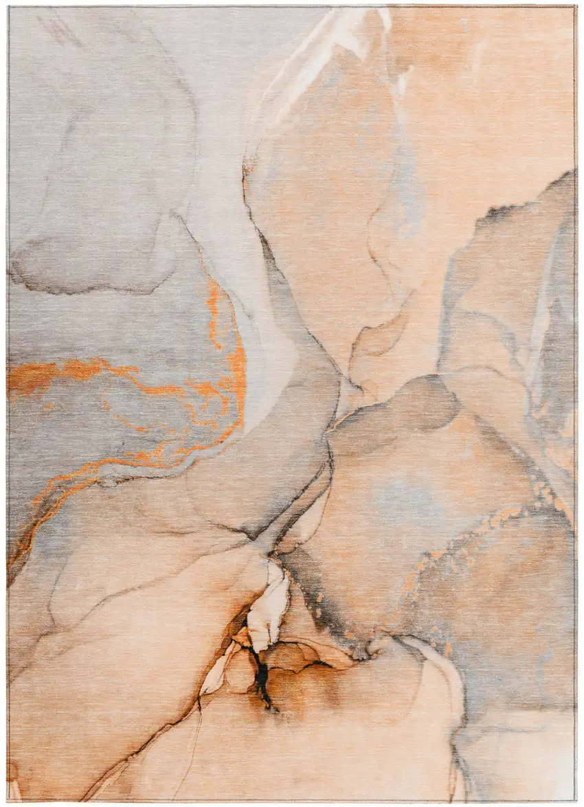 Orange Abstract Washable Non Skid Indoor Outdoor Area Rug Photo 4